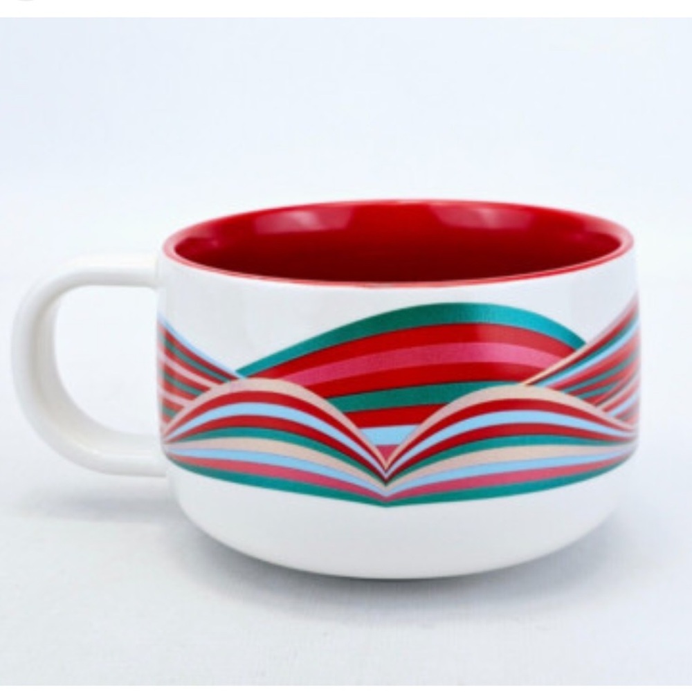 Starbucks swirl Mug with Red and Green and pink Stripes